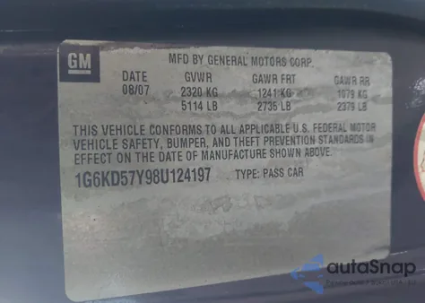 2008 Cadillac Dts 1Sd from USA, damaged, VIN 1G6KD57Y98U124197